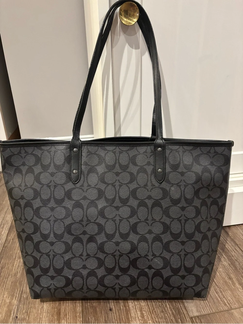Coach Reversible City Tote in signature black and grey